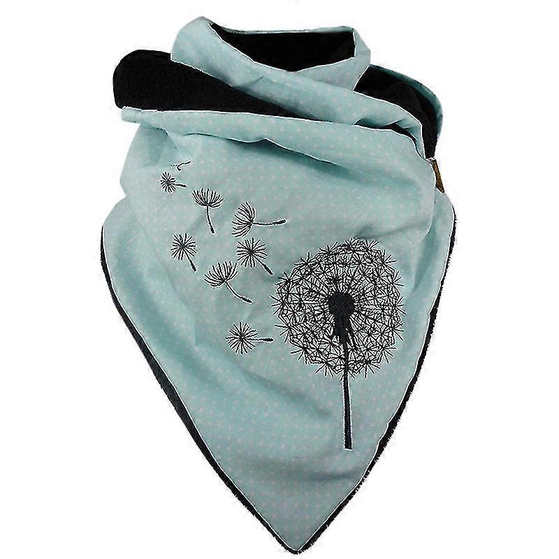 Unisex Winter Button Triangle Scarf Contrast Color Dandelion Print Shawl Wrap Faux Fleece Lining Neck Warmer Blanket