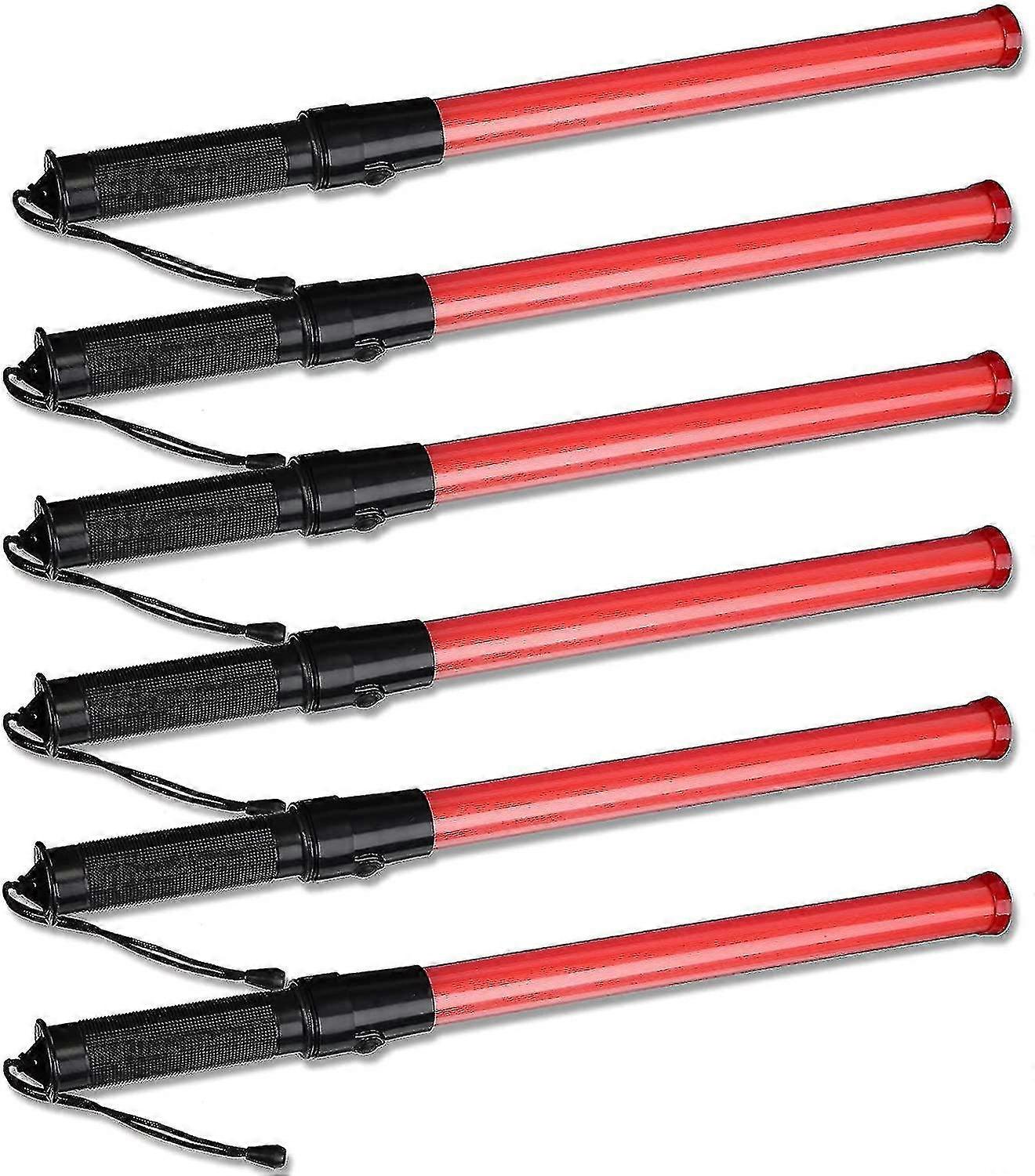 6 Pieces 21 Inch Signal Traffic Wand Safety Traffic Control Wand Lighted Baton Multi-function Led Traffic Baton With 2 Flashing Patterns, Wrist Strap