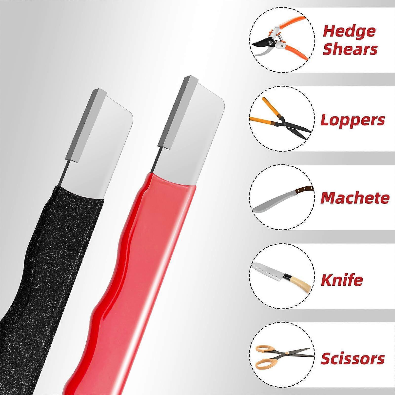 Pierre à Aiguiser Portable Double Usage - Pour Outils De Jardin, Couteaux, Ciseaux, Hache, En Acier Tungstène (Rouge, 2 Pièces)