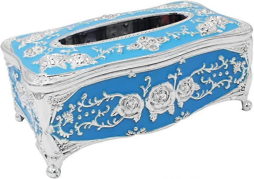 Rectangular Tissue Box Holder for Car Kitchen Table Bedroom Bar Napkin Box Cover Silver Blue