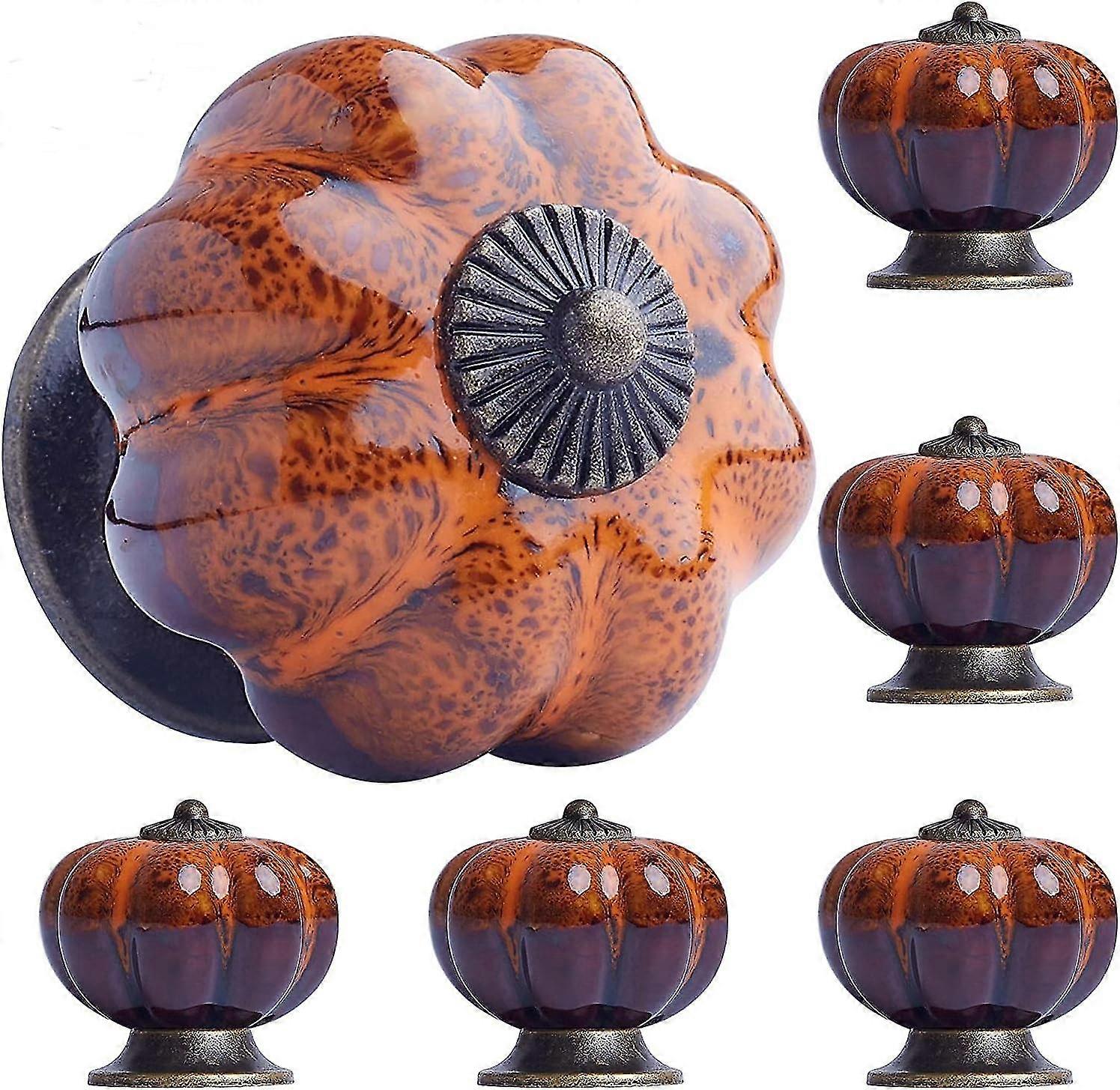 Drawer Knob Ceramic Knob Cabinet Knobs 6 Pcs Drawer Pull Glazed Ceramic Knobs With Pumpkin Shape For Decor Door Pull Handle For Vintage Cabinet
