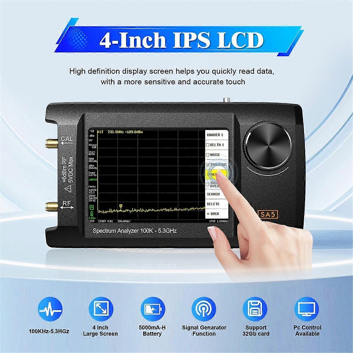 Newest 4in IPS LCD SA5 Spectrum Analyzer Handheld Spectrum Anslyzer 100k-5.3GHz Signal Generator with 32GB Card Version