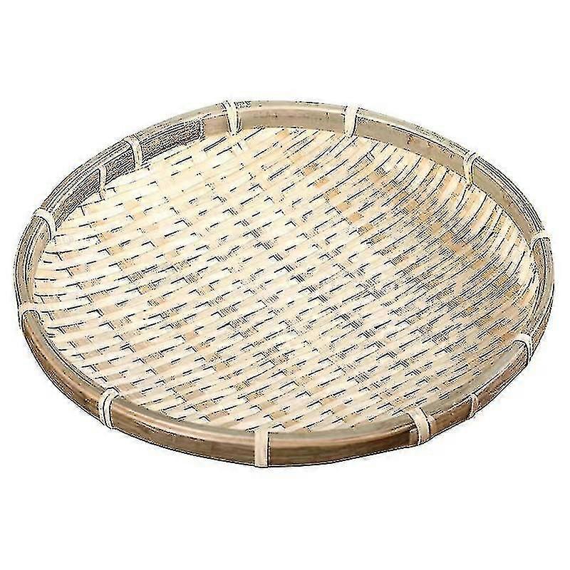 Natural Handmade Woven Bamboo Basket Tray Bulk Food Flat Shallow Basket