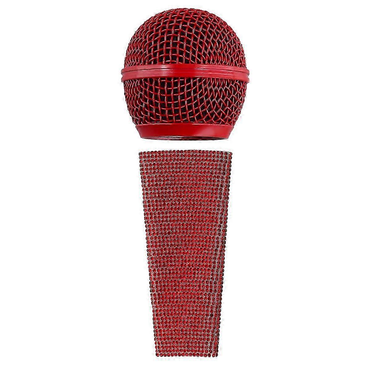 Capa de Microfone com Fio e Grade de Microfone de Malha para Microfone Sparkle Vermelho