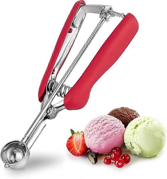 Small Professional Stainless Steel Cookie Scoop, 30mm, Soft Handle, Quick Release, Ice Cream Scoop, Fruit Scoop (Red)