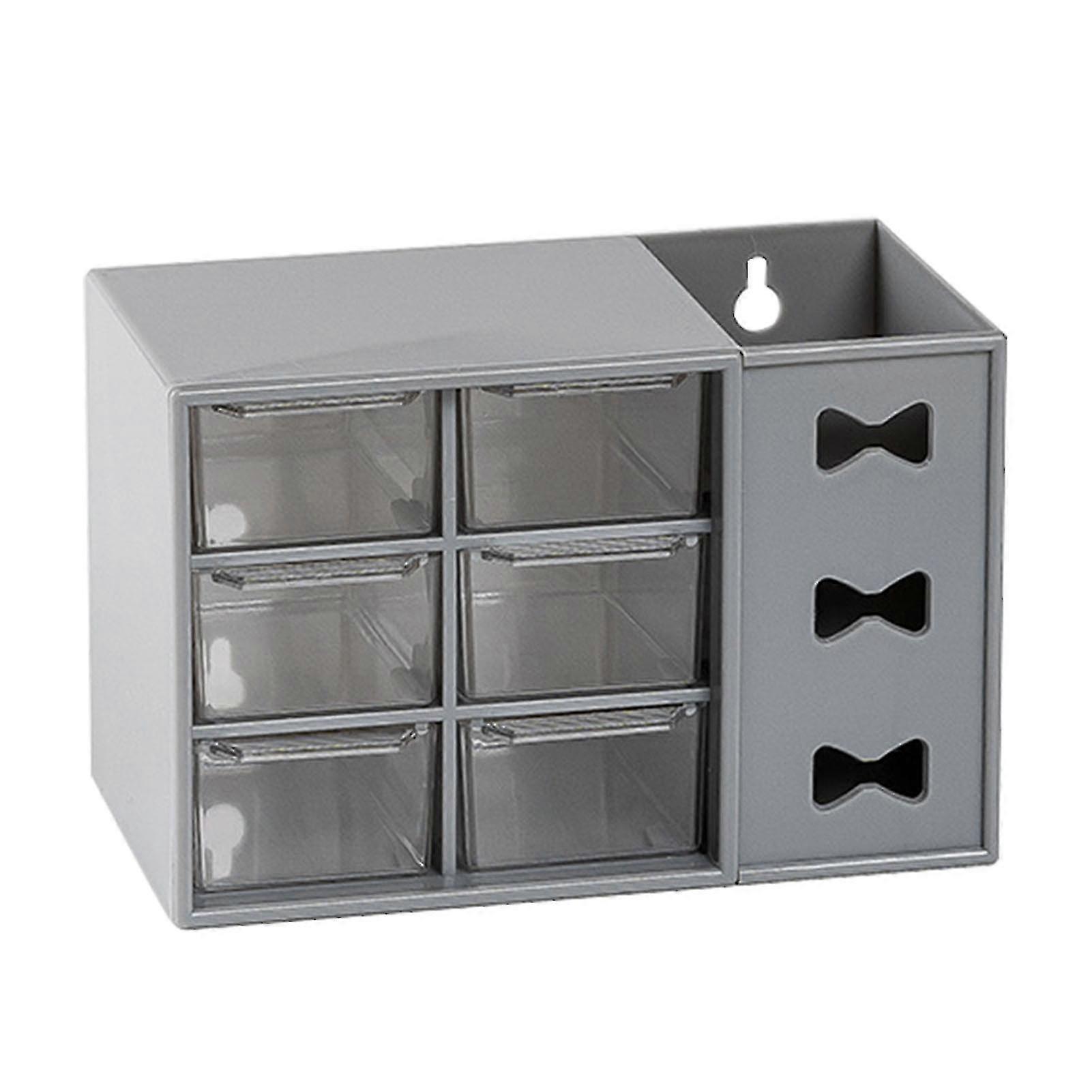 Grey Pen Desk Shelf with Dustproof Design - 6 Drawers for Convenient Pen Organization and Storage in Office or for Students