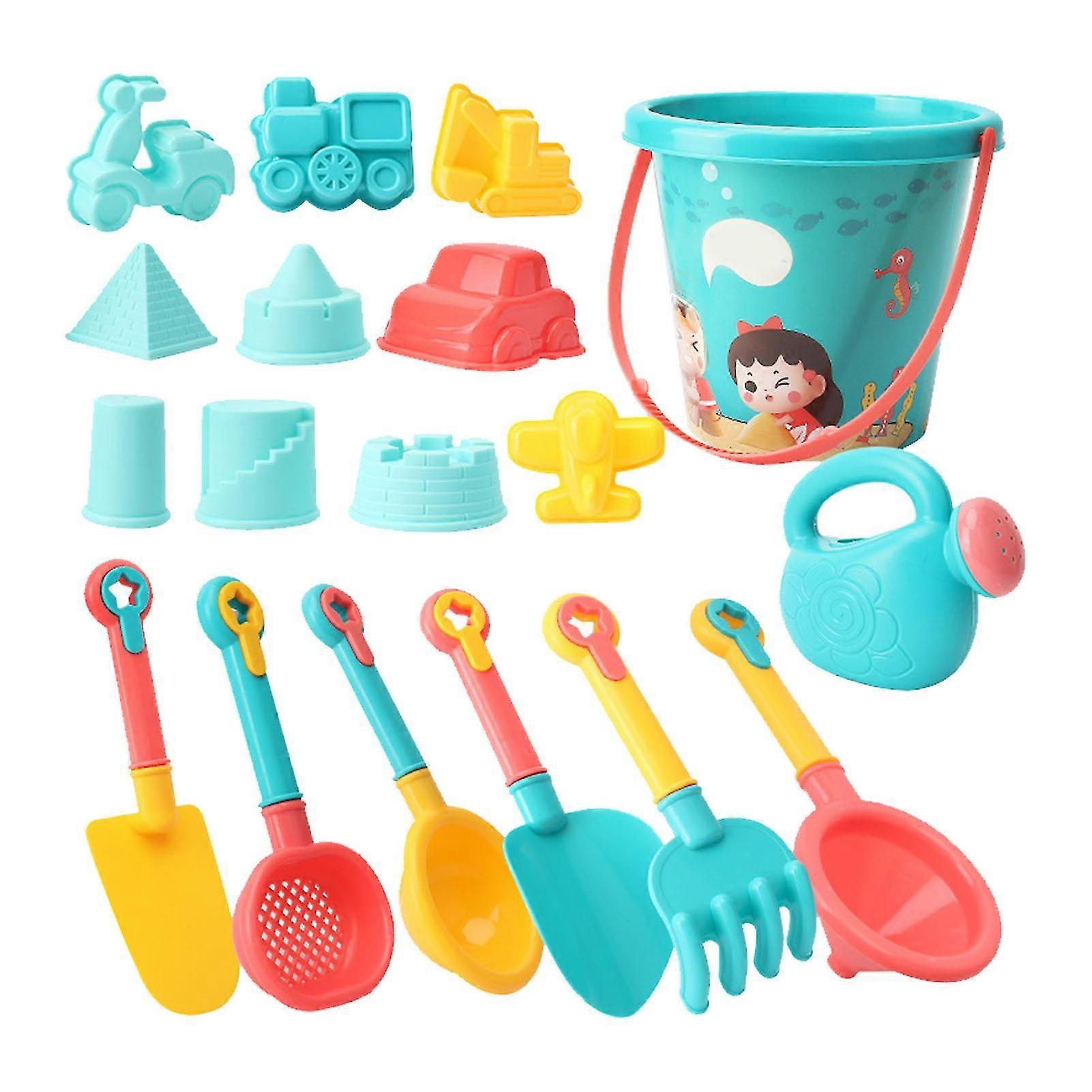 18-Piece Beach Toy Set with Bucket, Shovel, Rake, and Sifter Watering Can for Kids