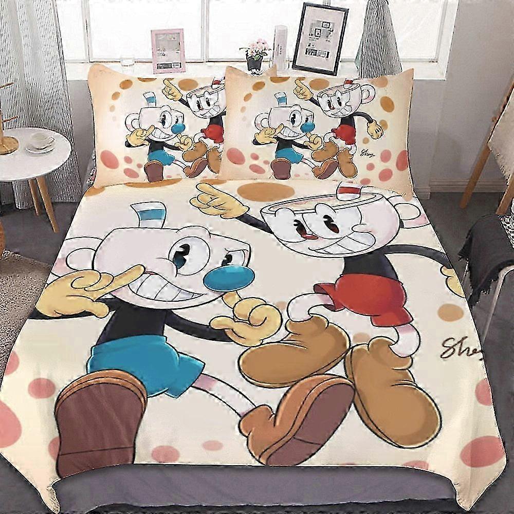 v1846 Lençóis O Conjunto de Cama Cuphead ow3-Piece Wa E Conjunto de Cama Capa de Edredão Macio Confortável (1 Capa de Edredão e 2 Fronhas) Lençóis ccv1846