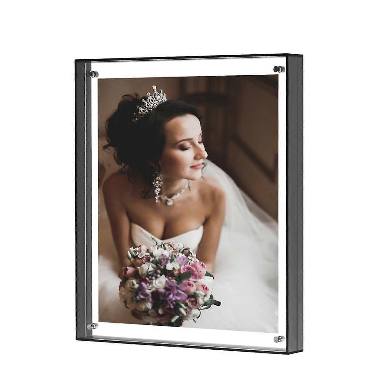 8.5x11 Picture Frame, Stunning Color Acrylic Floating Photo Frame,Horizontal and Vertical Formats for Display,Black-Gray
