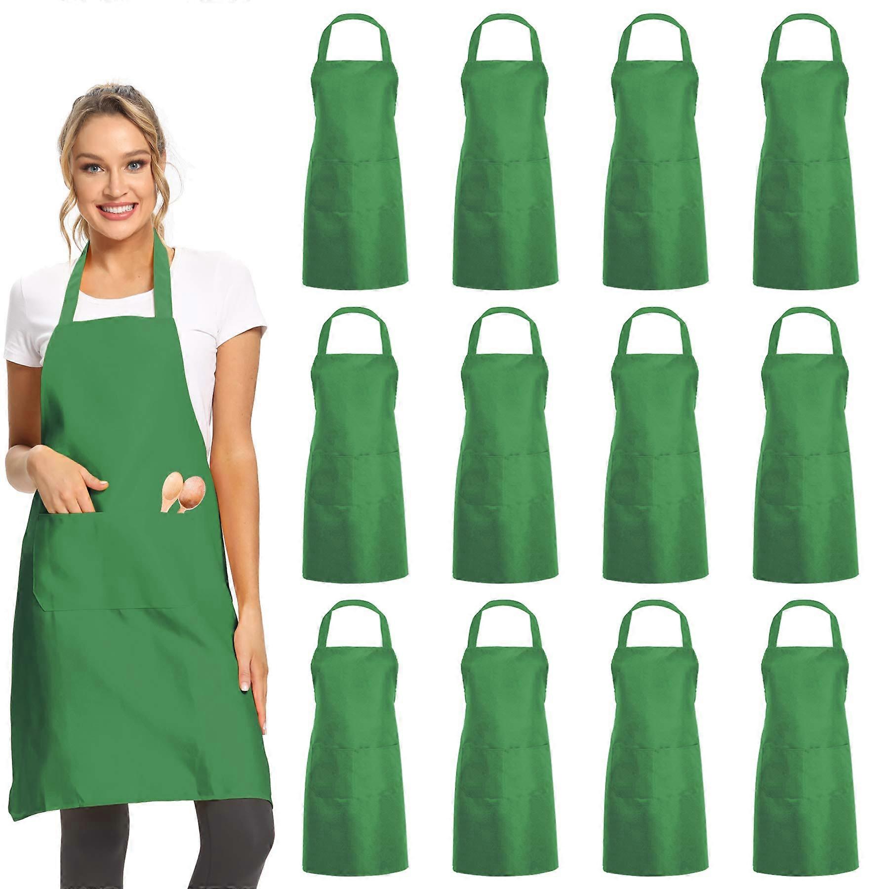12 Pack Plain Bib Aprons with 2 Pockets - Unisex Commercial Apron Bulk
