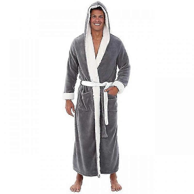 Män Lång Badrock med huva Mjukt nattlinne Morgonrock Morgonrock Morgonrock Sovkläder B
