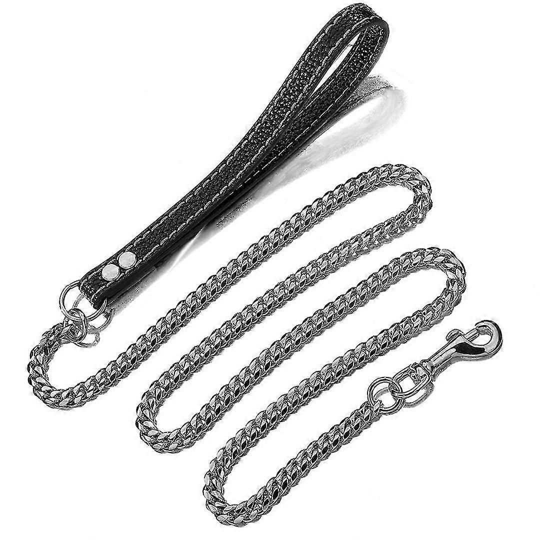 10mm Metal Dog Leash Dog Chain with Padded Handle with Padded Handle For Medium Dogs Pet Leash Silver