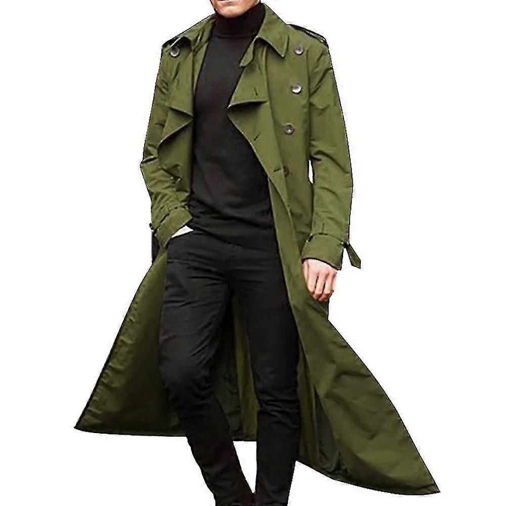 Men Long Trench Coat Lapel Overcoat Jacket