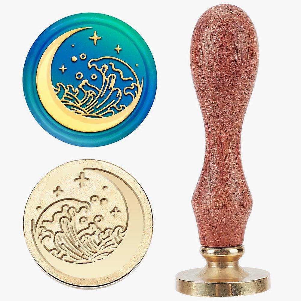 Wax Seal Stamp Set Sealing Wax Stamp Solid Brass Head Wood Handle Retro Brass Stamp Kit Removable for Envelopes Invitations Gift Card Moon 83x22mm