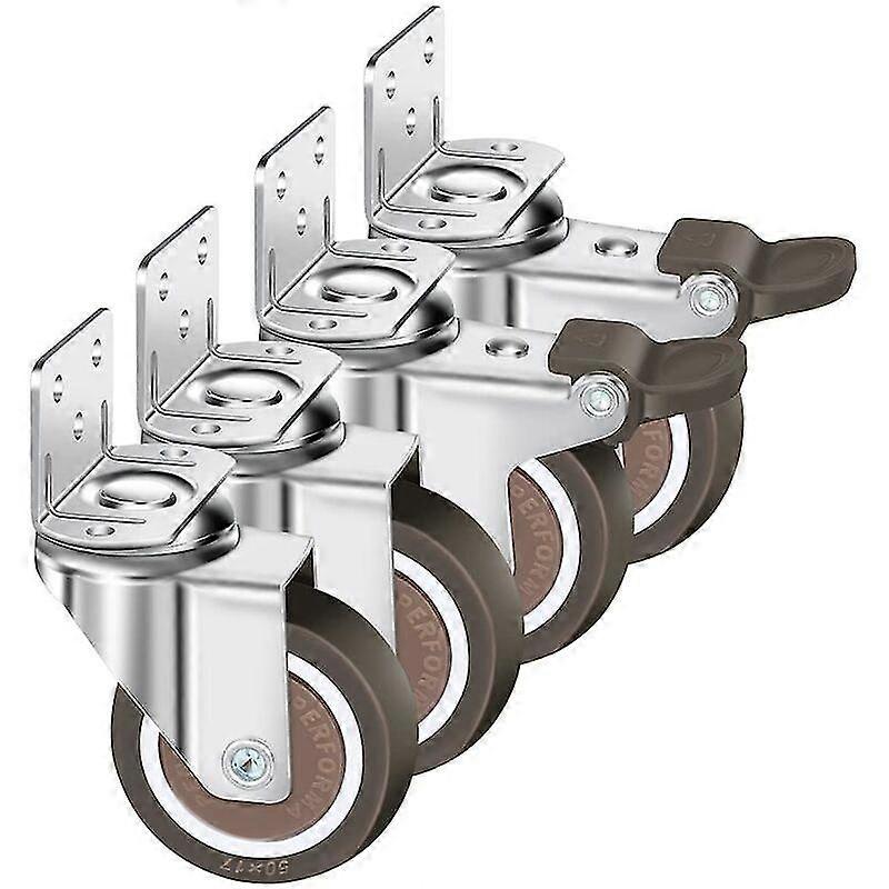 Set Of 4 50mm Swivel Casters, 100kg Furniture Casters, L Type Furniture Wheel With Brake 360 Rotation, For Indoor And Outdoor(2 Caster With Brake, 2 C