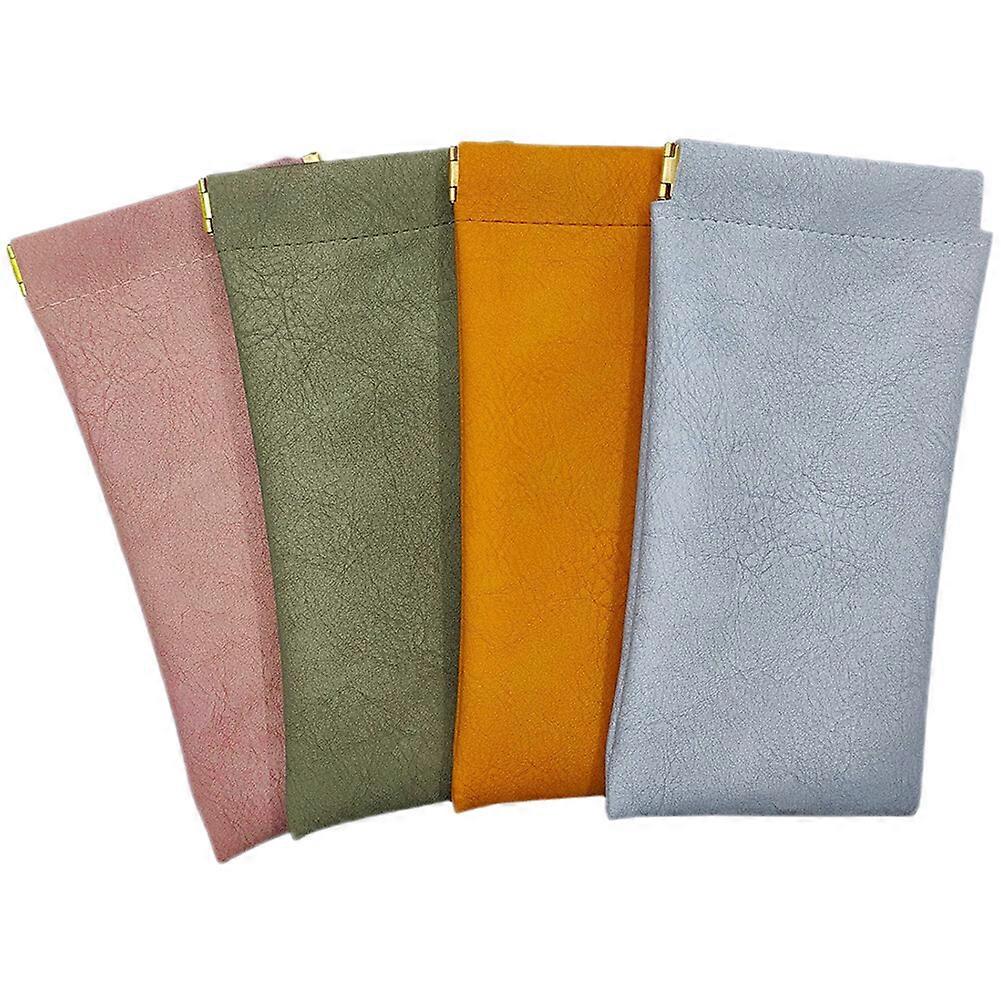 4pcs Glasses Case Leather Sunglasses Pouch Squeeze Top Soft Eyeglass Case