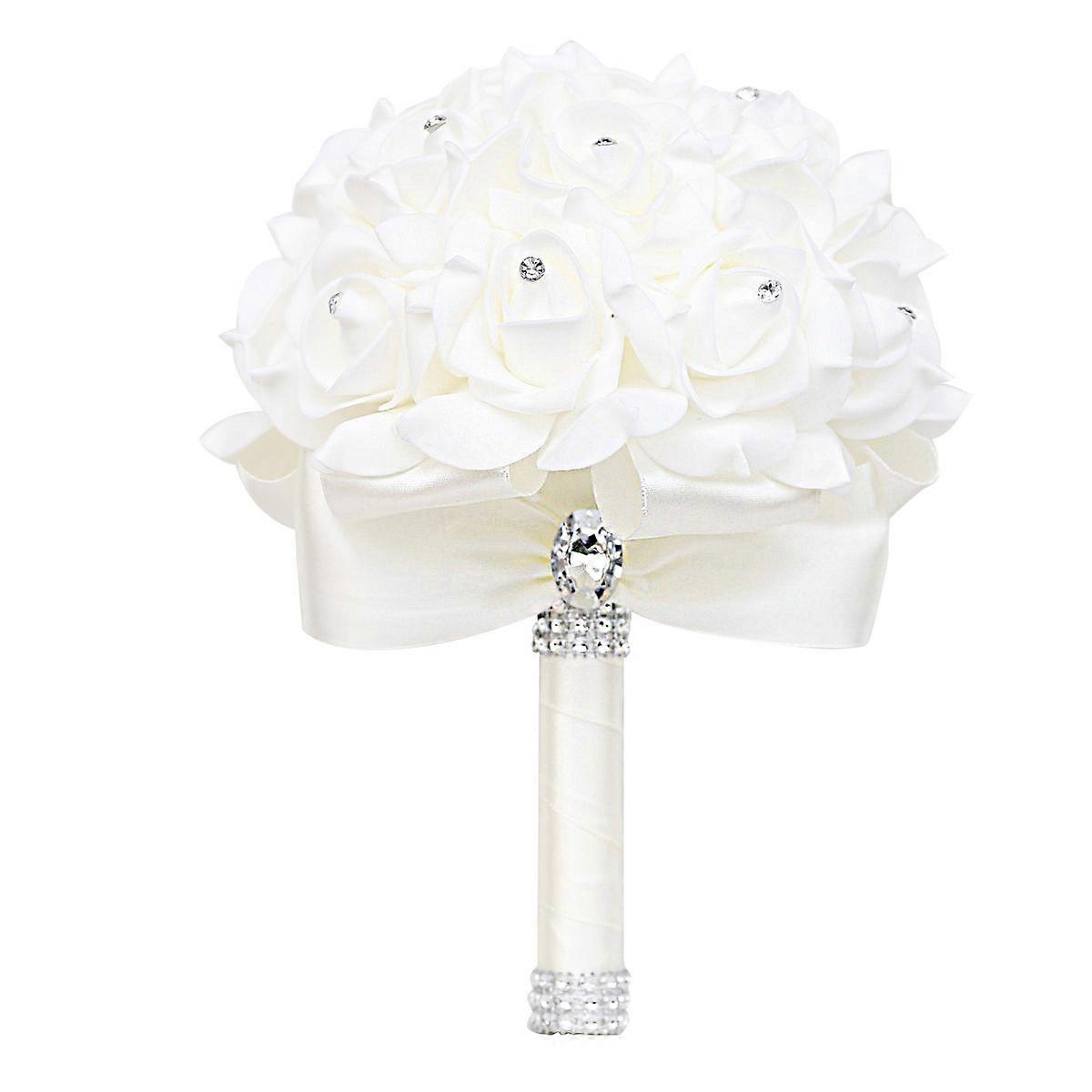 Wedding Hand Bouquets Crystal Pearl Silk Roses