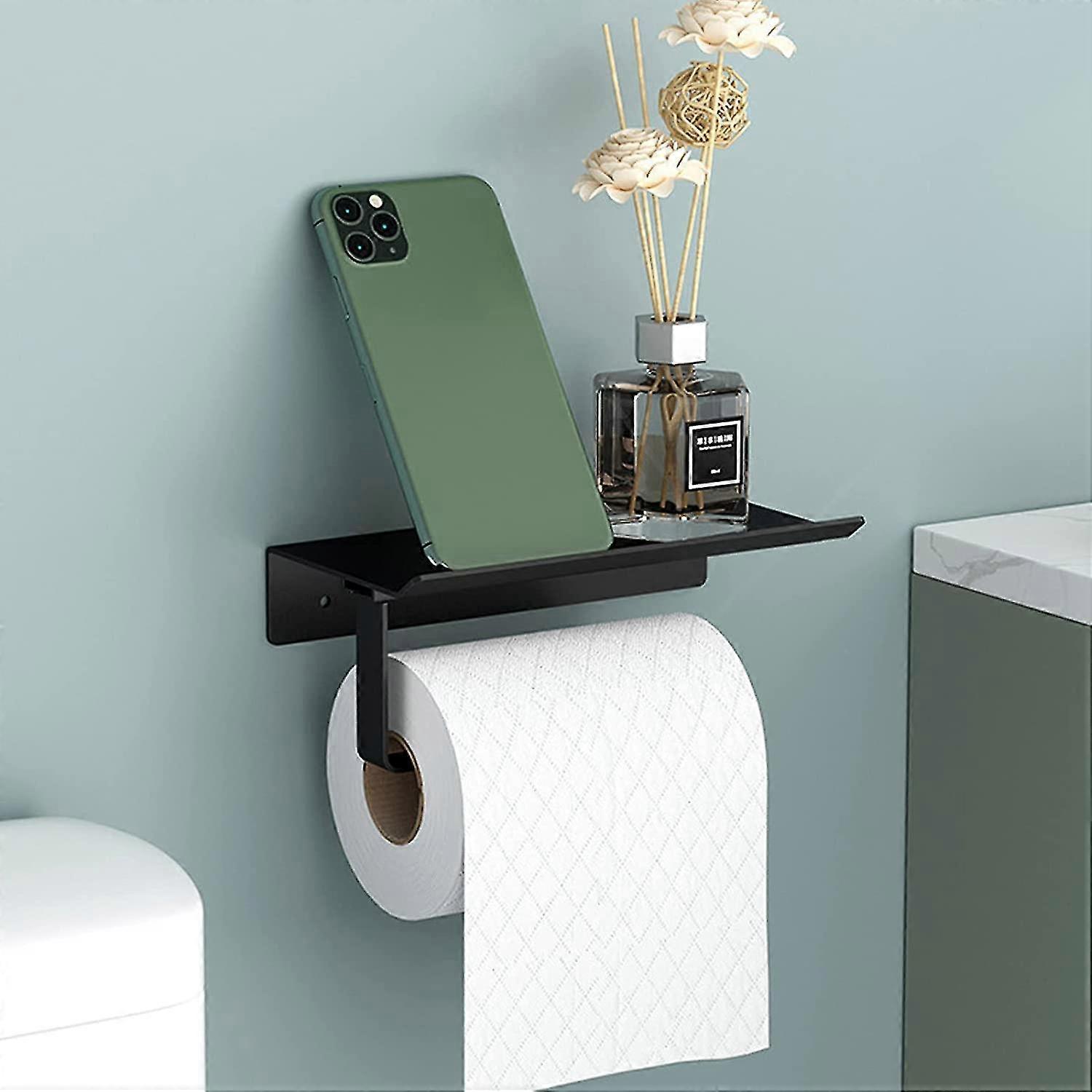 Toilet Paper Holder Aluminum Wall Mount Roll Holder With Spacious Shelves, Wall Mounted Toilet Paper Holder
