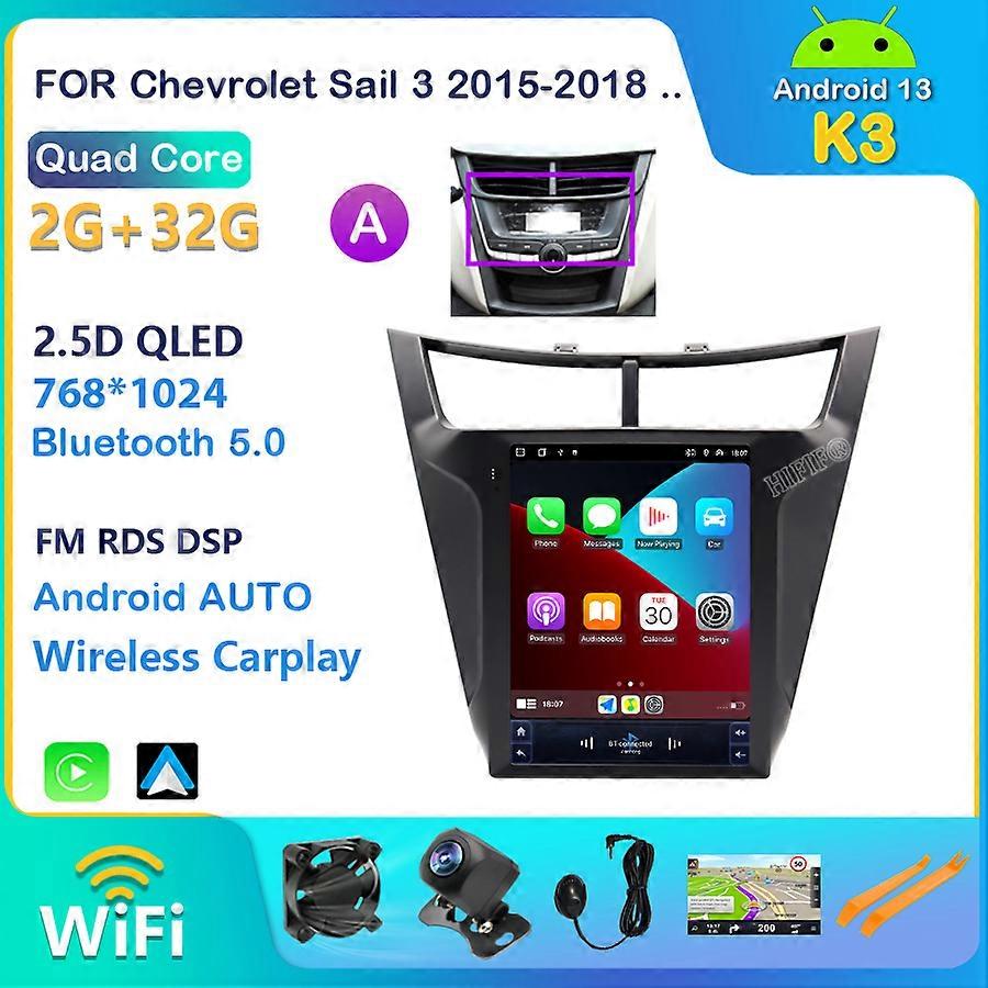 10.4 Tesla Vertical Screen For Chevrolet Sail 3 2015-2018 Android 13 Car Radio Navigation GPS Stereo Multimedia 2 DIN Unit