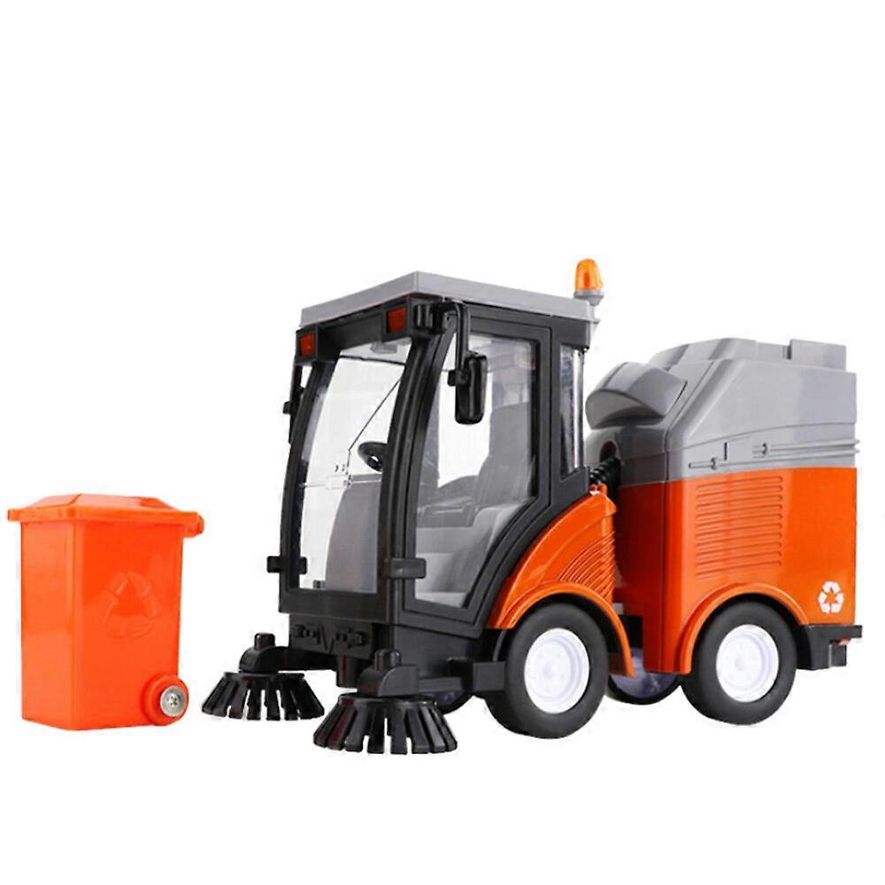 Simulation Road Sweeper Car Toy Garbage Truck Sanitation Disposal Pull-back Vehicle with Light and Music for Kids