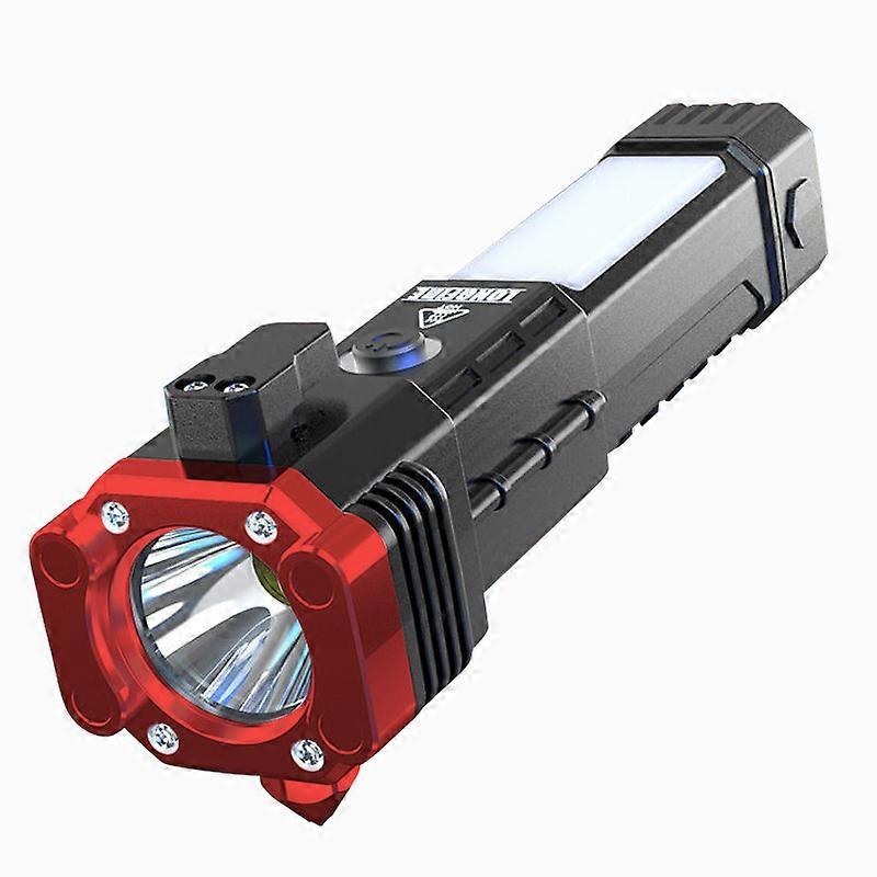 Multifunctional Flashlight Safety Hammer Magnet COB Side Light Work Torch Lamp