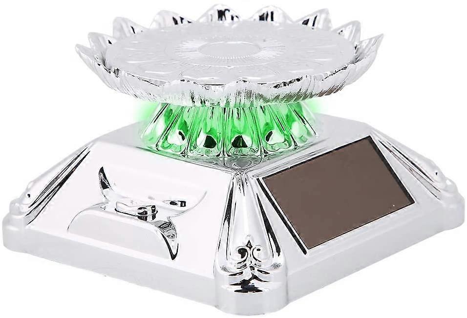 Rotating Display Stand Solar, Jewelry Phone Watch 360 Degree Rotating with LED Light 02Silver