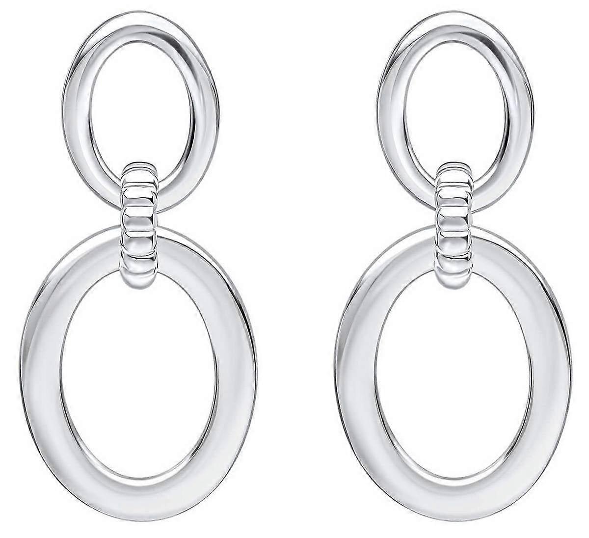 Beginnings Double Oval Textured Connection Link Drop Earrings - Silver