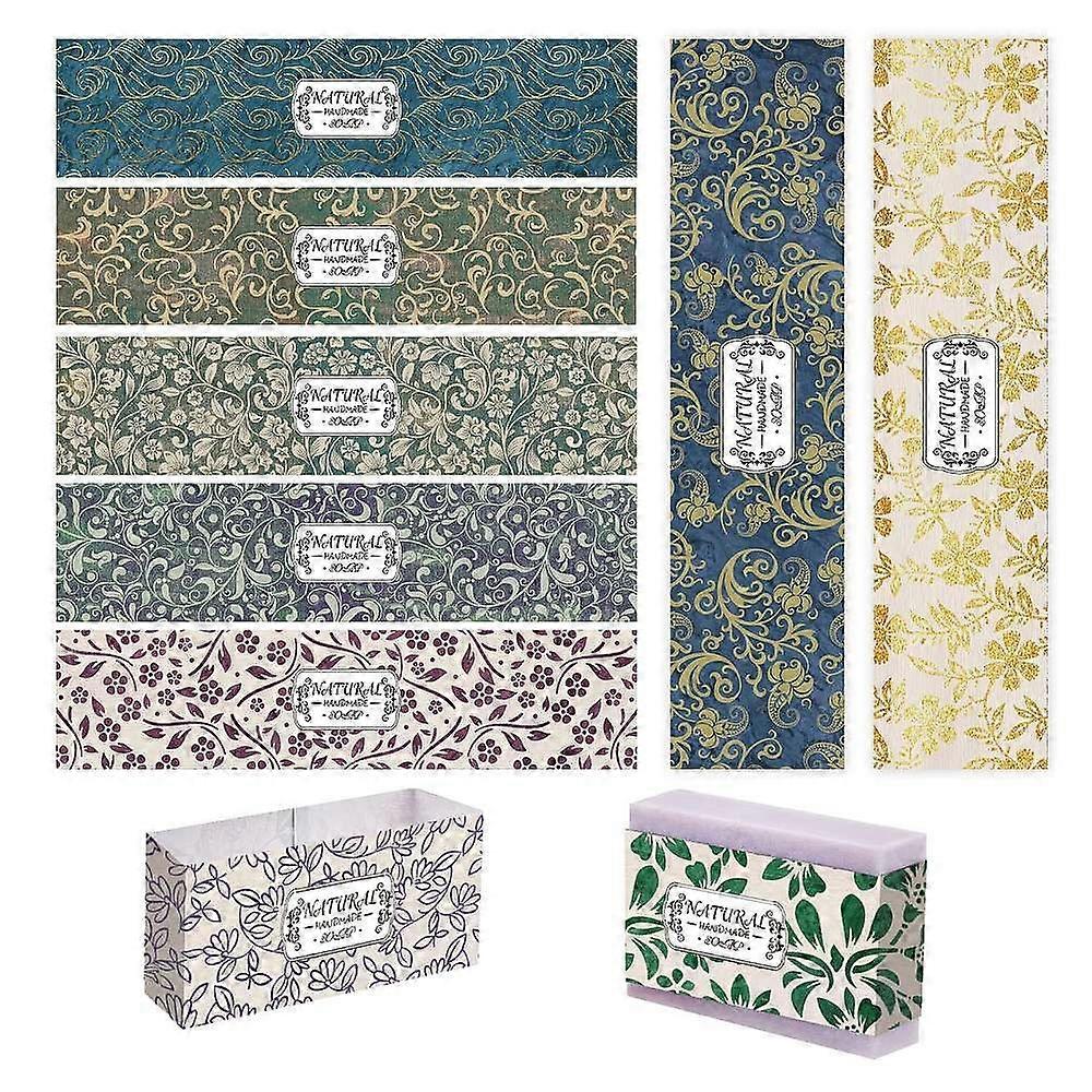 90Pcs 9 Style Handmade Soap Paper Tag Rectangle with Floral Pattern Both Sides Coated Art Paper Tape with Tectorial Membrane for Soap Packaging Floral