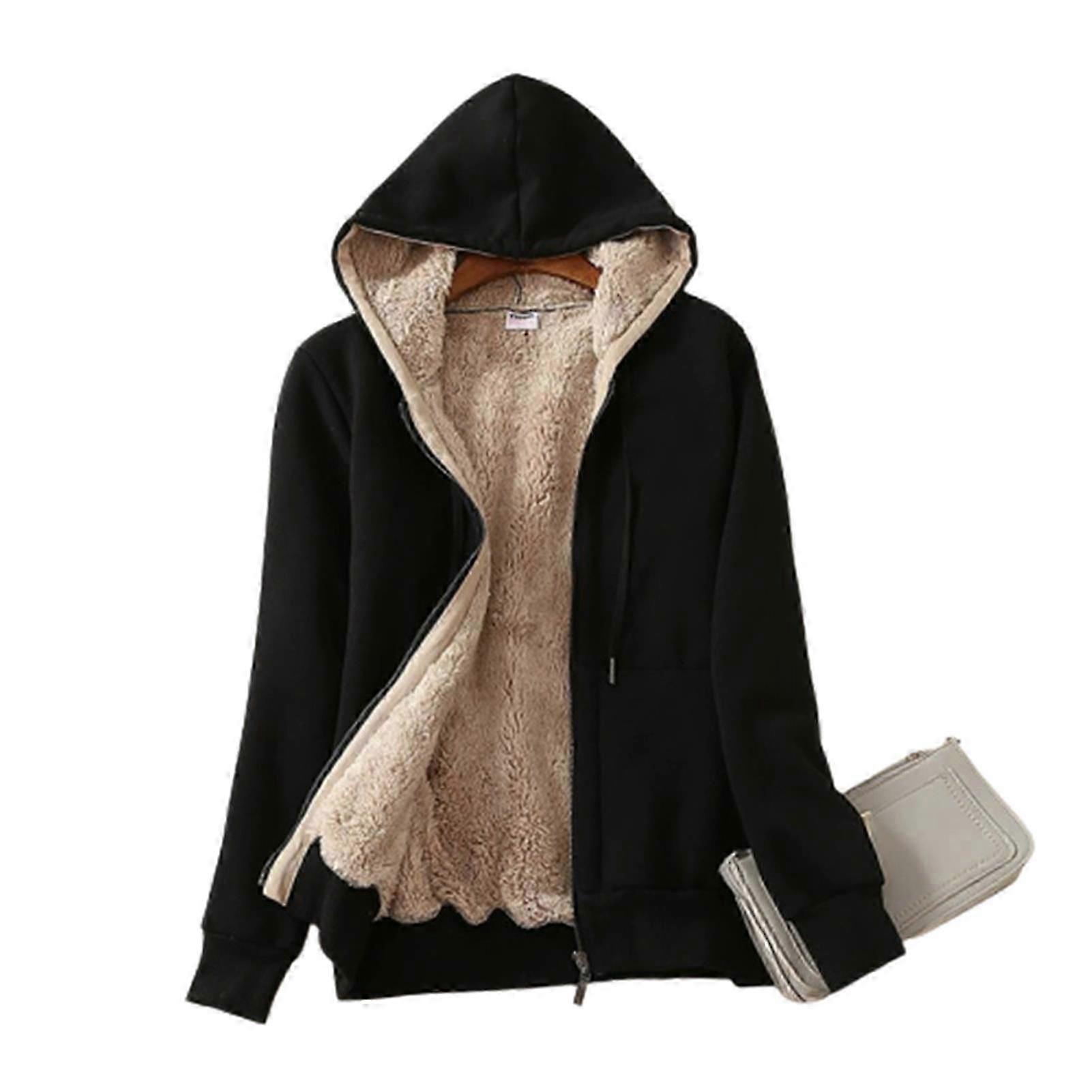 Women's Thick Lined Hoodie Jacket with Pocket Drawstring Hood Front Zipper