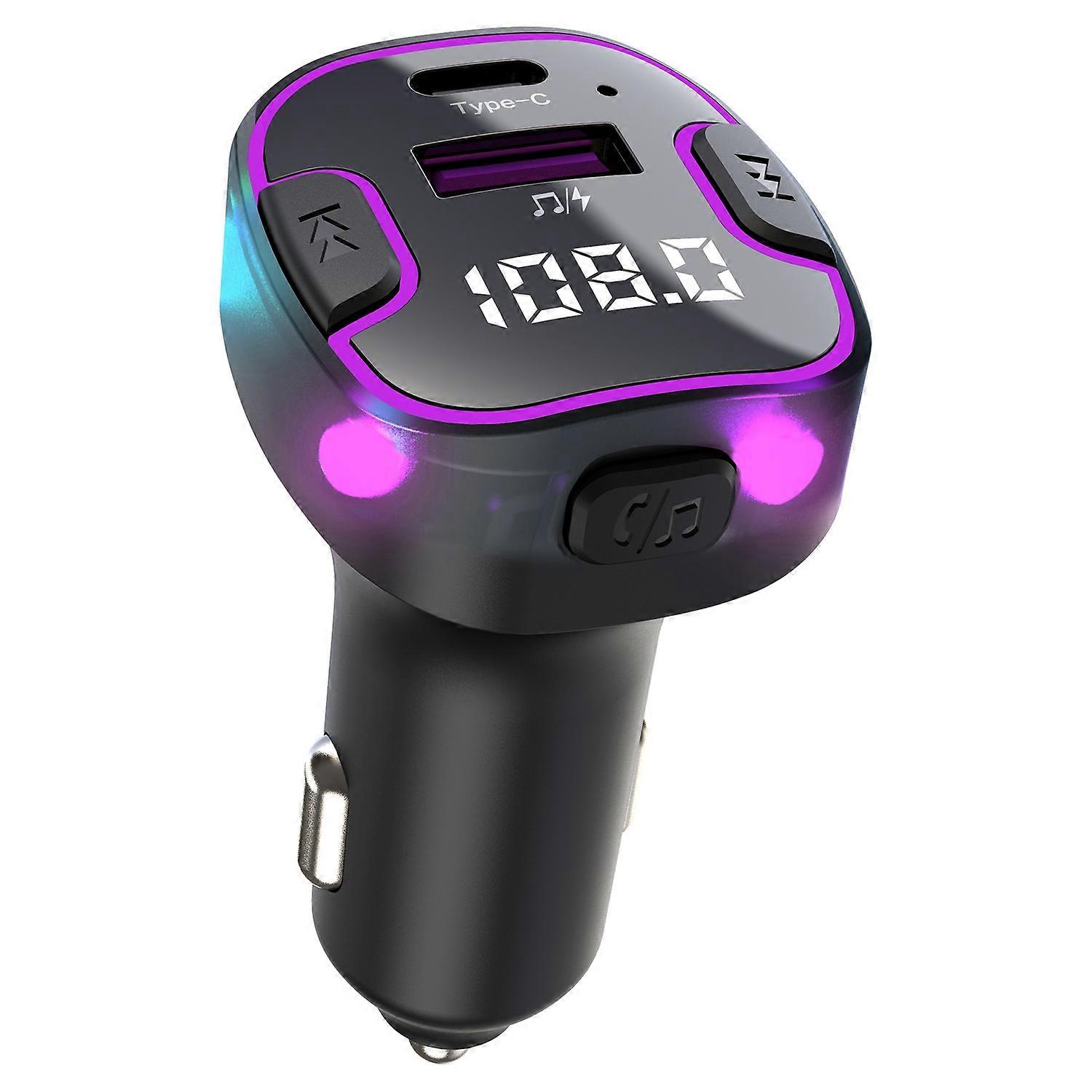 Type A C49 FM Transmitter Car Bluetooth Adapter Ambient Light MP3 Music Player with Type-C+USB Port