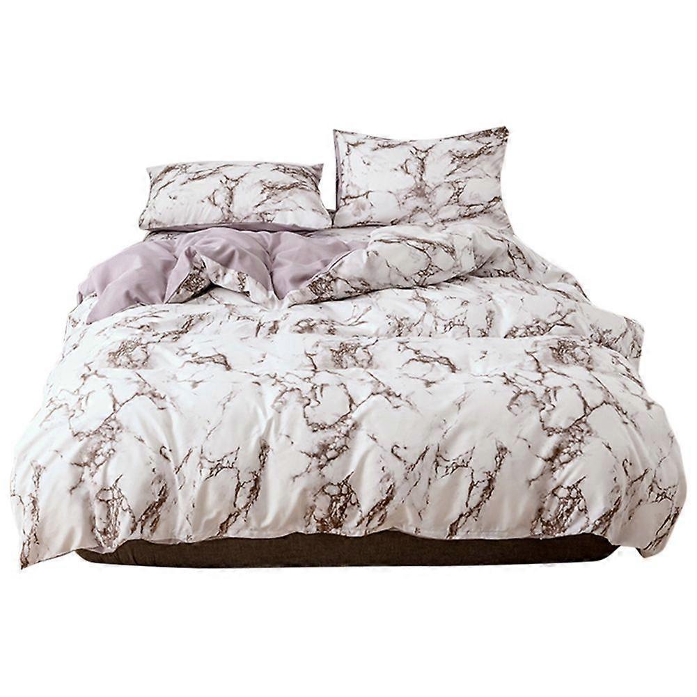 3Pcs Set Polyester Marbled Quilt Cover Pillowcase Bedding Set EU Double Size (Brown)
