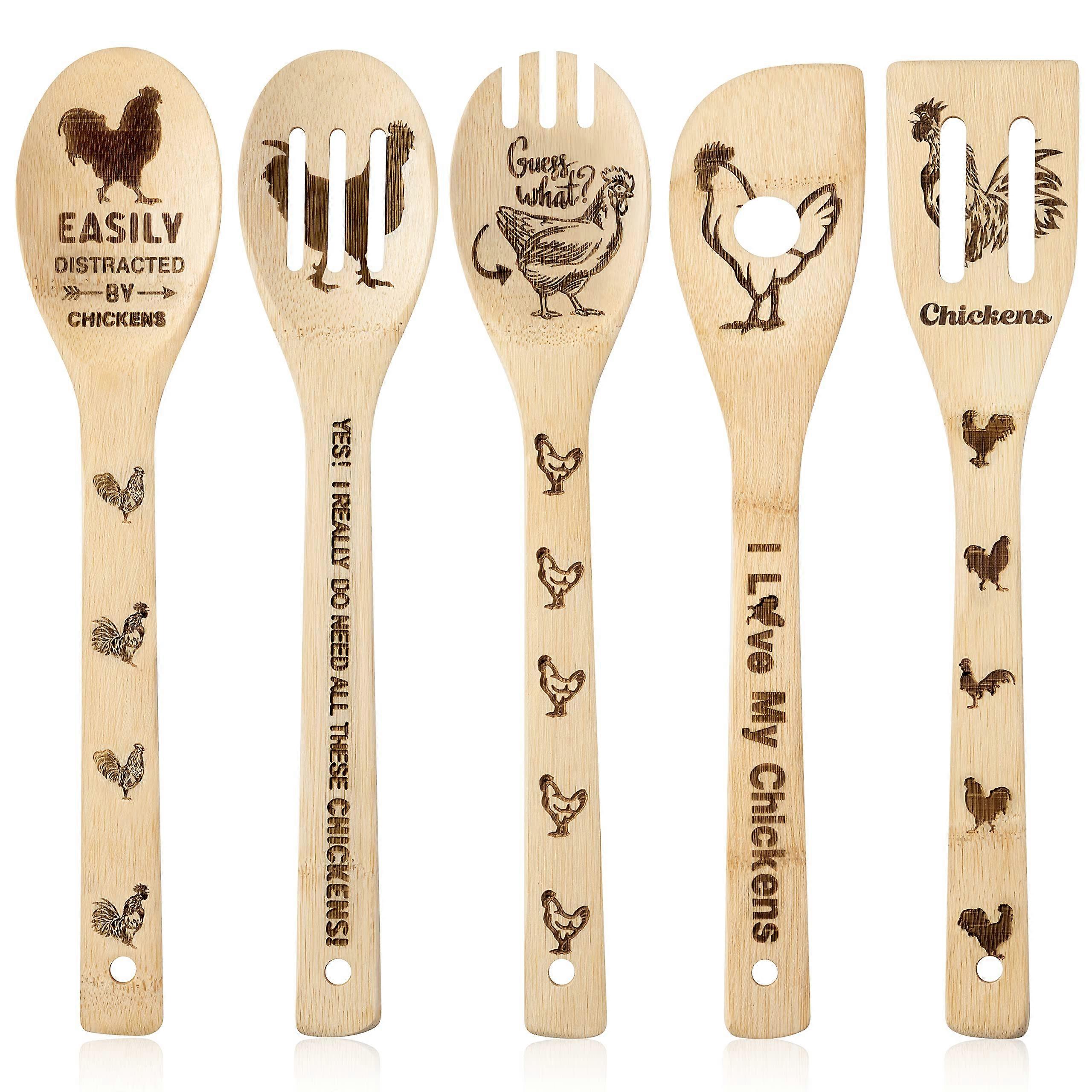 5-Piece Bamboo Cooking Spoon Set With Slotted Spatula Natural Non-Stick Kitchen Utensils