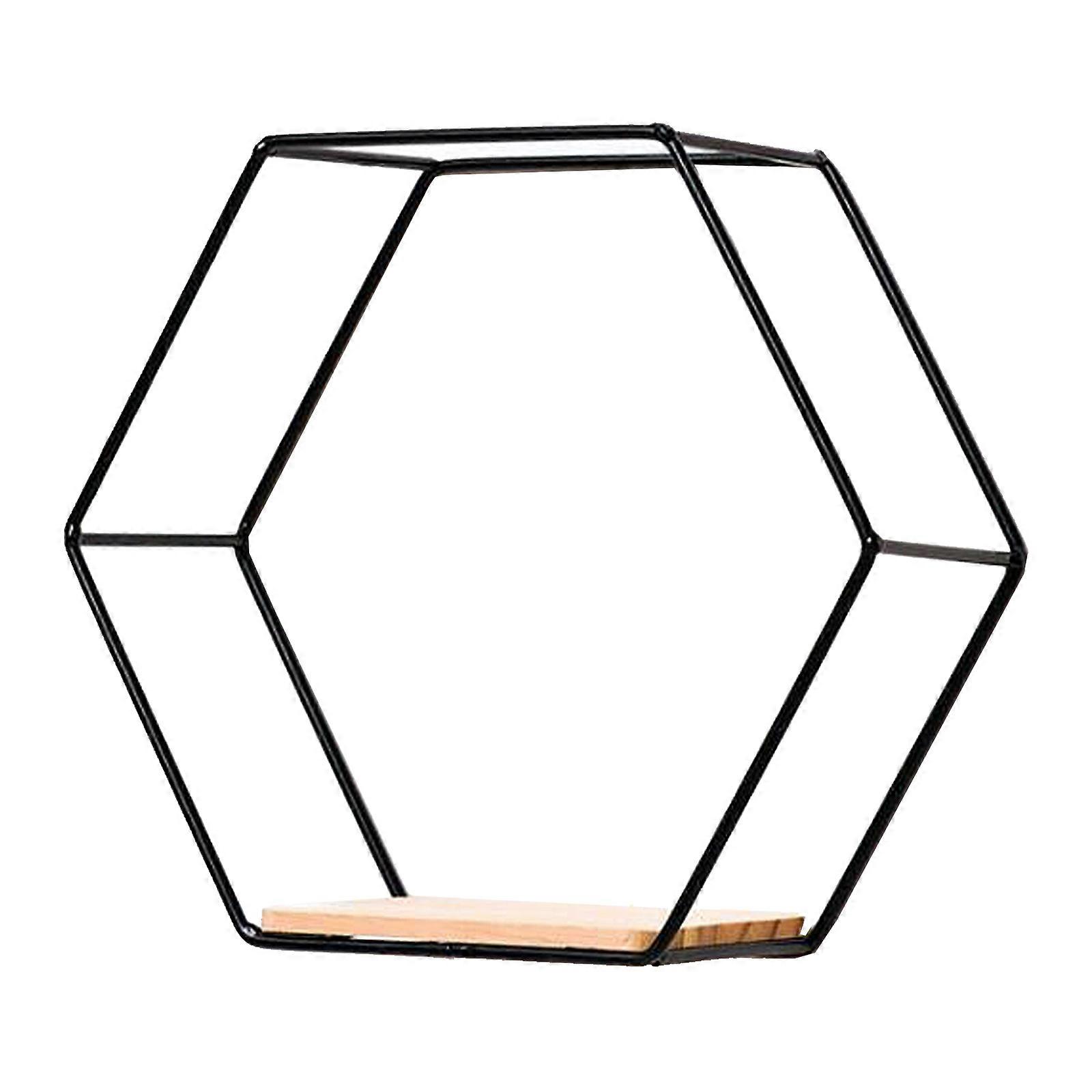 Hexagonal Iron Wall Shelf, Black, 28*25cm, 3-5kg Load Capacity, Seamless Nails