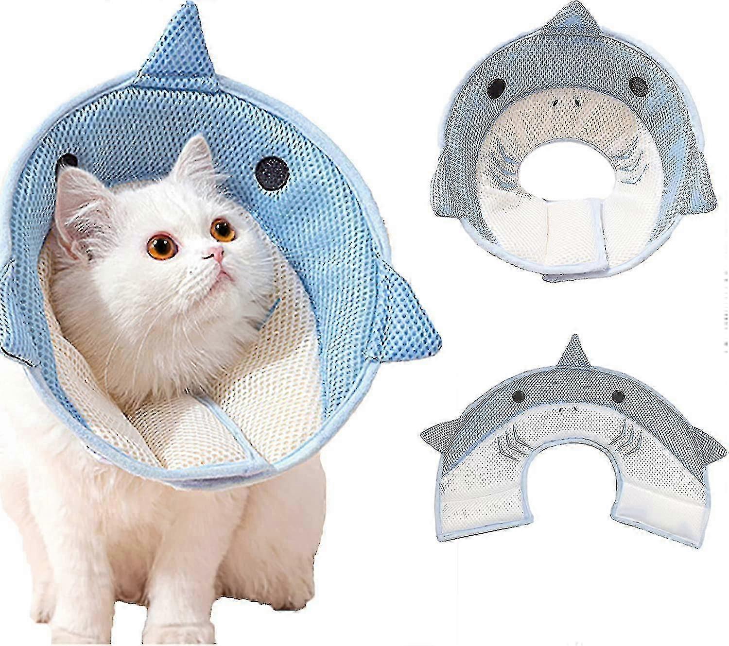 Cat Cone Collar Soft, Adjustable Cat Recovery Collar, Breathable Shark Cat Cone, To Stop Cats Licking After Surgery