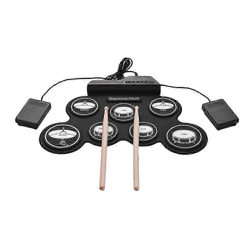 7 Pads Electric Drum Set, Roll Up Tambor Portátil Prática Pad Drum Kit com pedais de tambor Drum Sticks, presente para crianças adultos