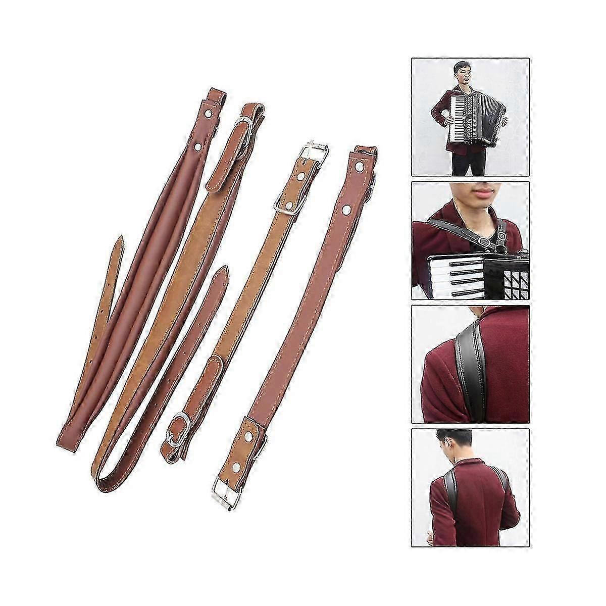 レザーアコーディオンストラップ防水調節可能な16ベース-120ベースアコーディオンユニバーサルショルダーストラップ(ブラウン)