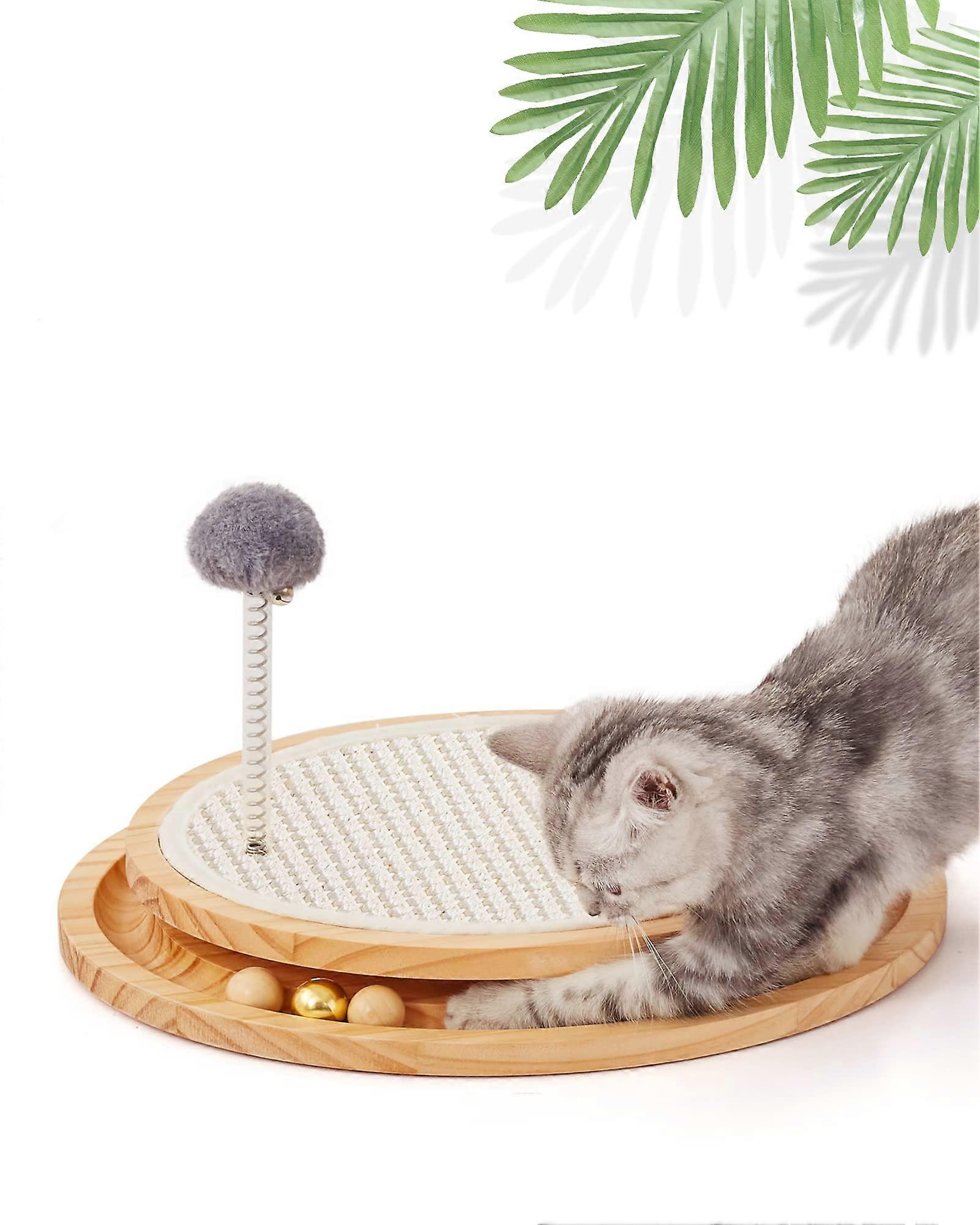 Natural Sisal Cat Scratching Pad with Roller Track and Spring Ball for Indoor Cats, Durable Material, 24x18 Inches