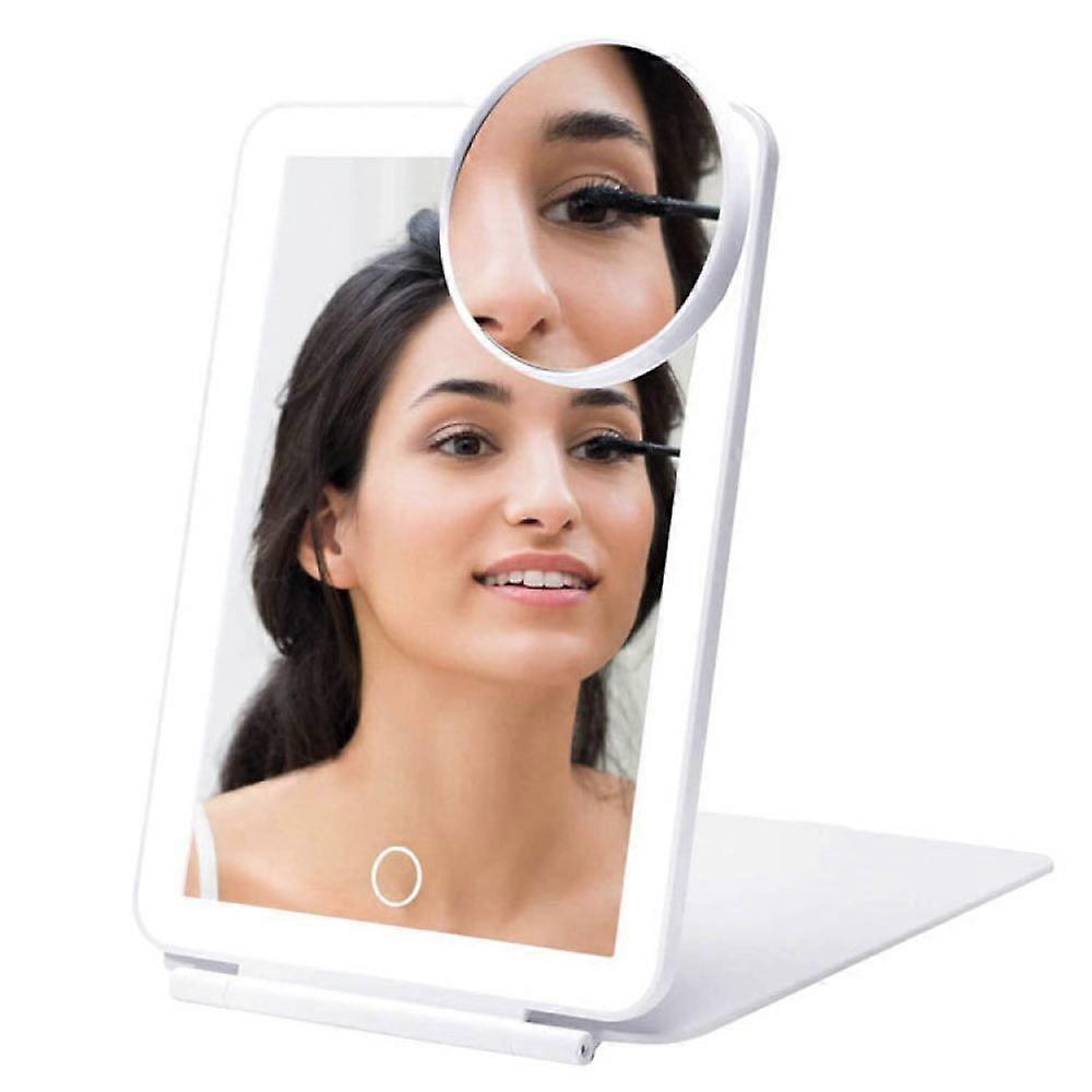 White - with small round mirror - LED touch makeup mirror with light