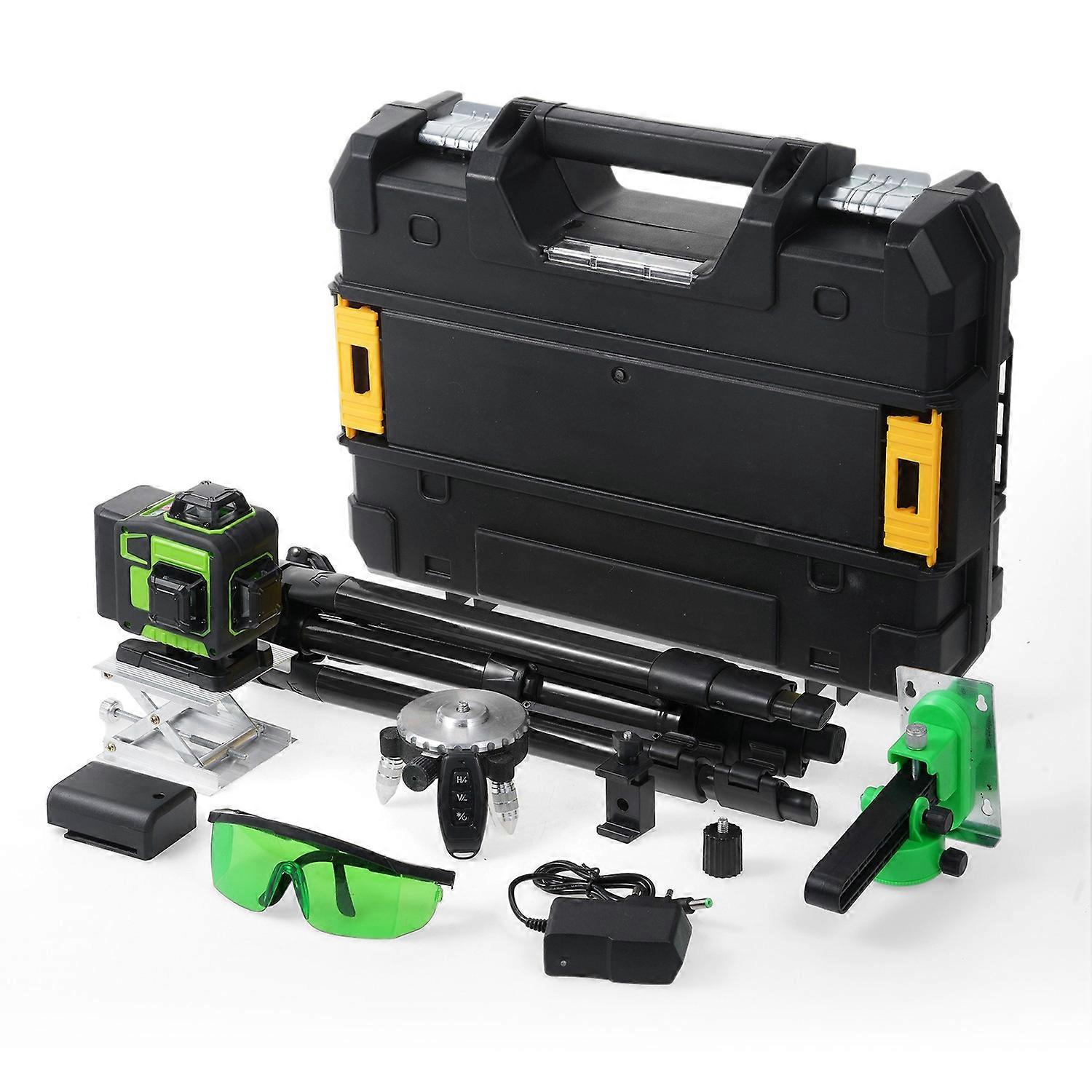 16 Lines Laser Level Multifunctional 4D Green Cross Line 3° Self-leveling Machine 2 Batteries Powere