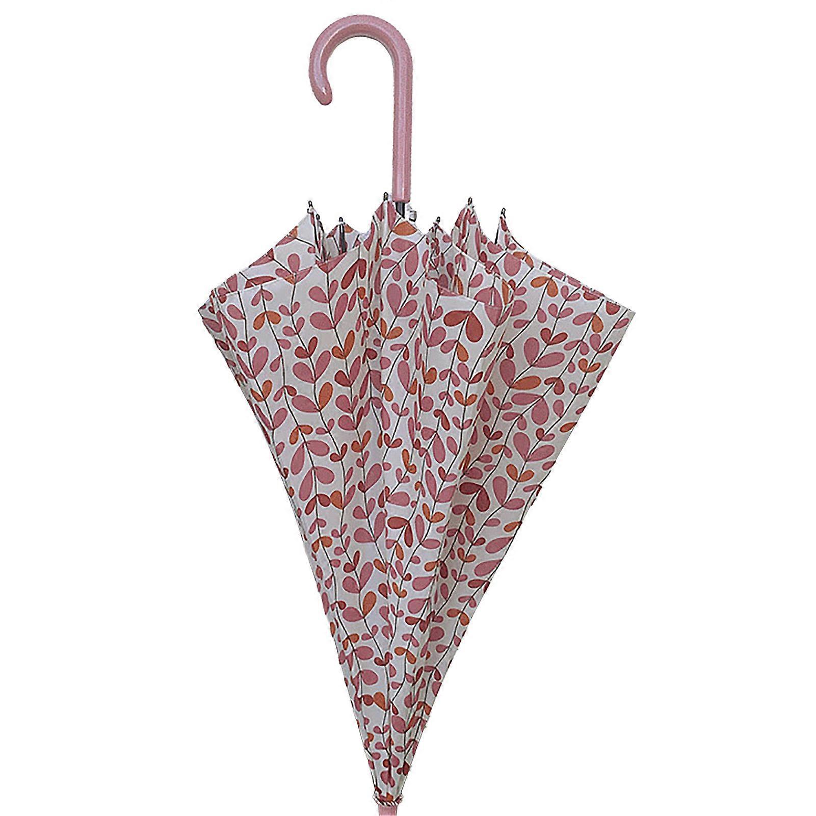 Long Handle Umbrella Thickened Rib Windproof Delicate Pink Pattern Rain Stick Umbrella