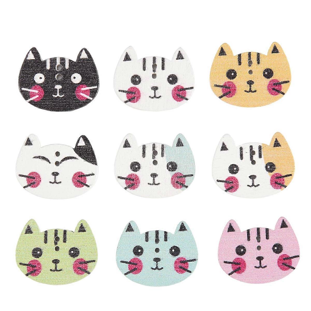 100db Animal Cat fa gomb varrás scrapbooking DIY kézműves színes 2 lyuk