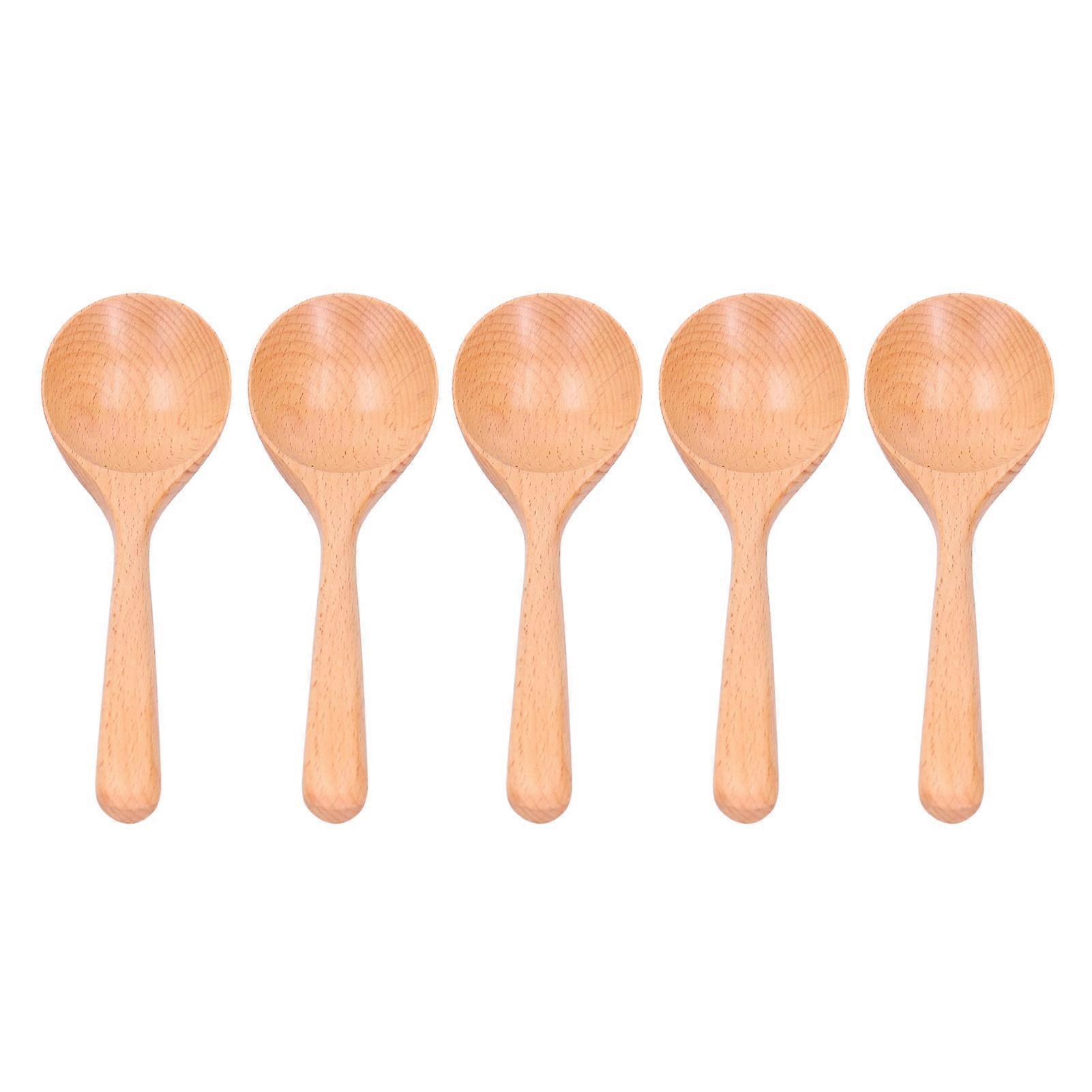 5 قطع ملاعق خشبية مغرفة خشبية طويلة المقبض لخلط أداة أواني الطبخ بالتحريك