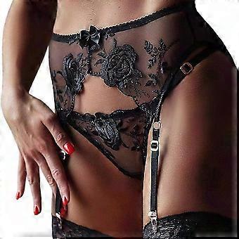Floral Sheer Women's Lingerie Set with Garter Belt and Transparent G-string ThongsSexy Underwear Kit