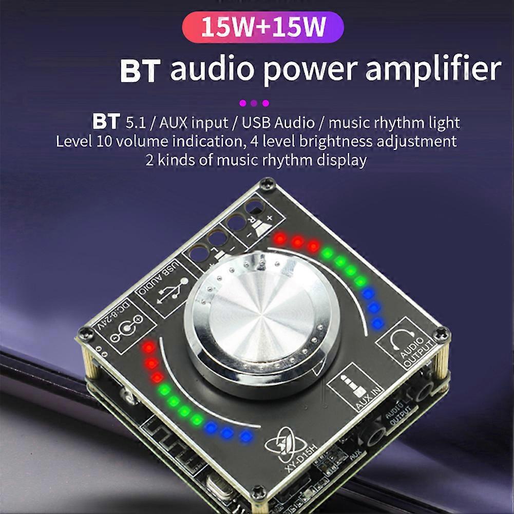 15W Stereo Amplifier Board 12/24V Speaker o Amplifier BT5.1 3.5mm AUX USB U-disk Input Amplification Module Support Sinilink Mobilephone APP