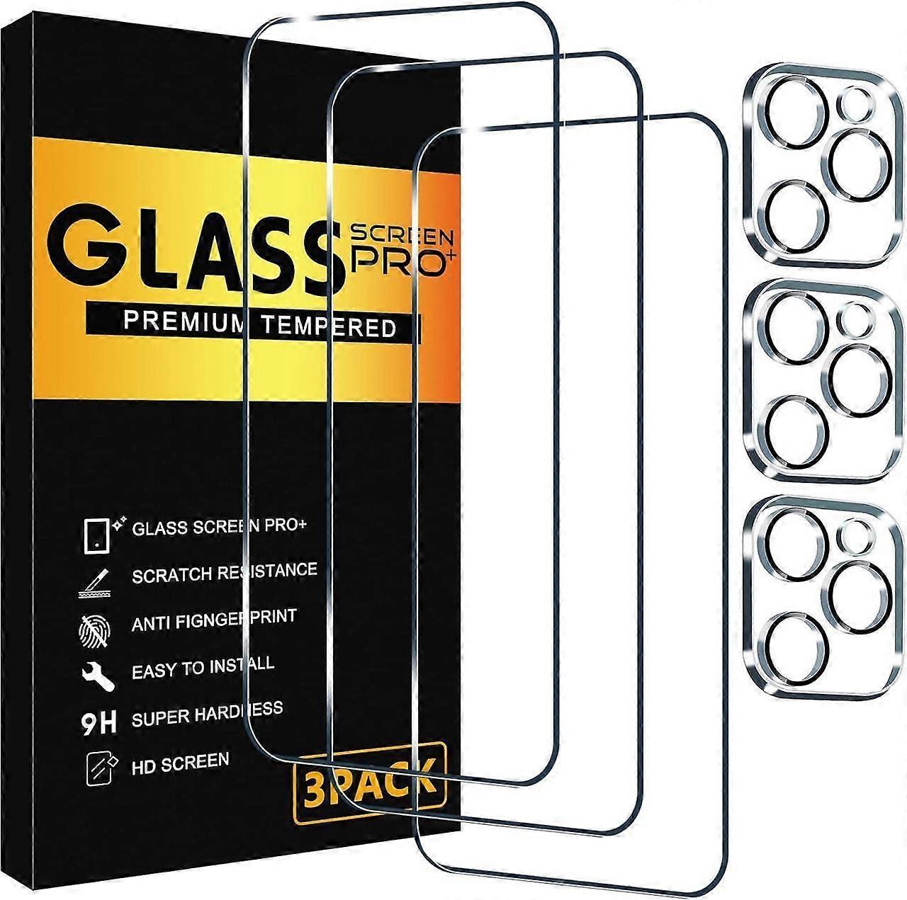 3 Pack Screen Protector for iPhone 16 Pro Max with 3 Pack Camera Lens Tempered Glass Protector, 6.9 Inch HD Clear Glass Film 9H Hardness Full Coverage