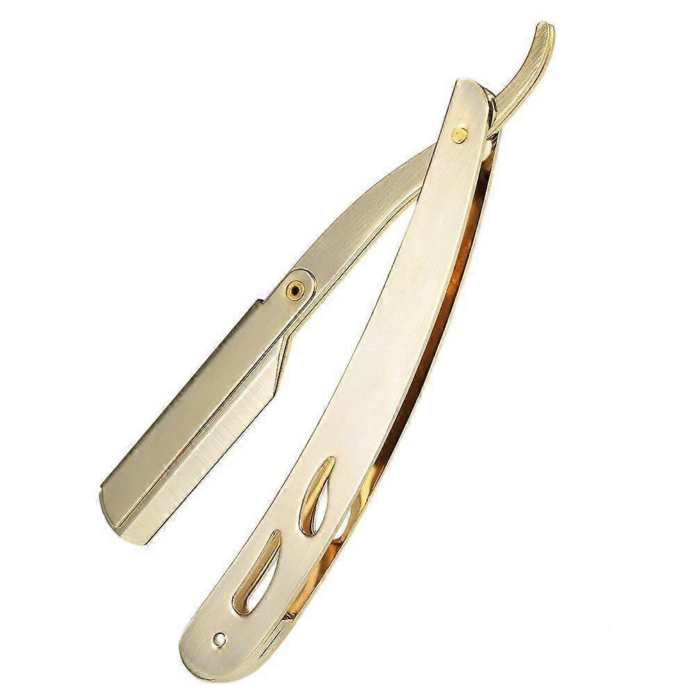Stainless Steel Folding Straight Razor with Replaceable Blades for Precision Shaving in Gold Finish