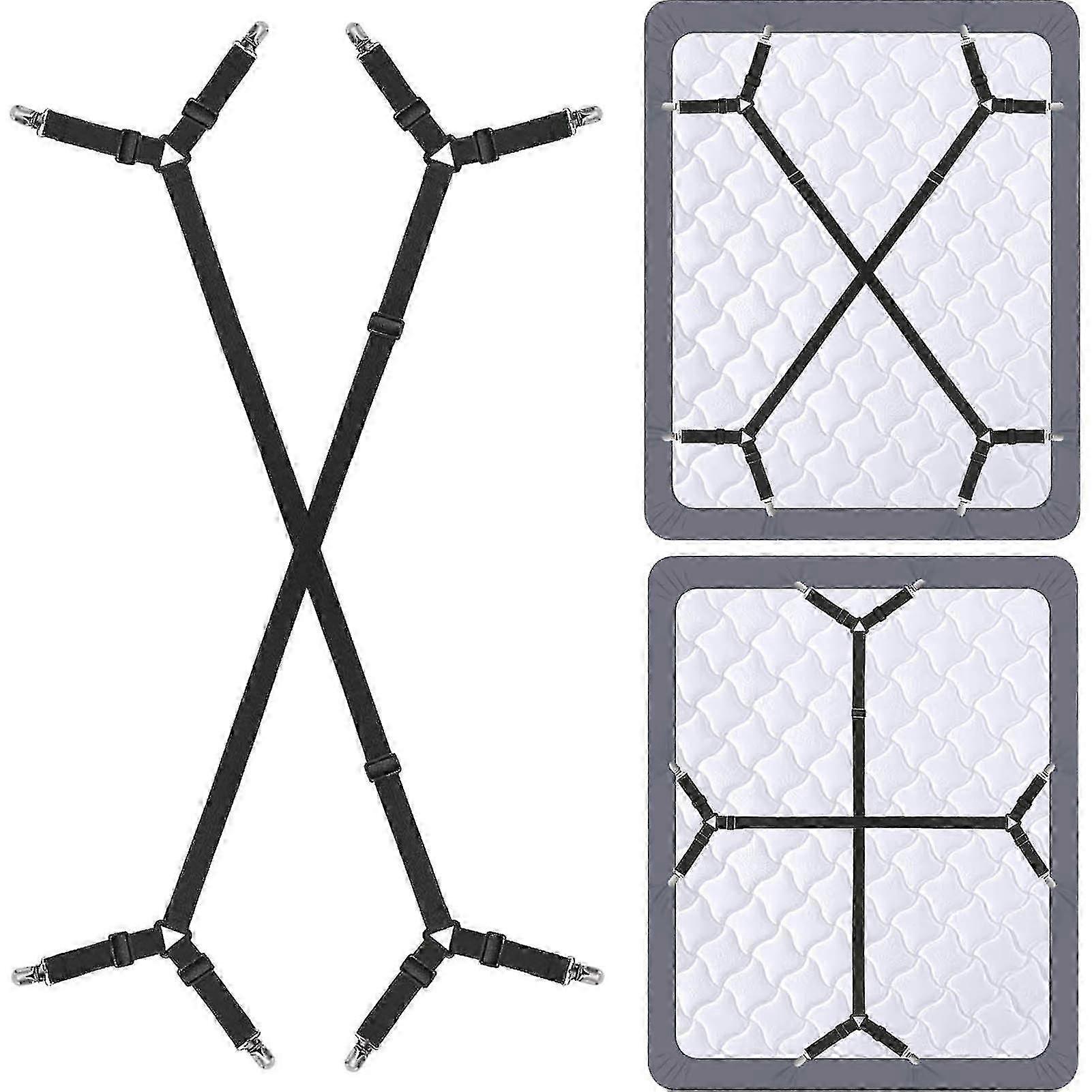 2 Pcs Adjustable Elastic Straps for Bed Sheet Crisscross Clips & Grippers