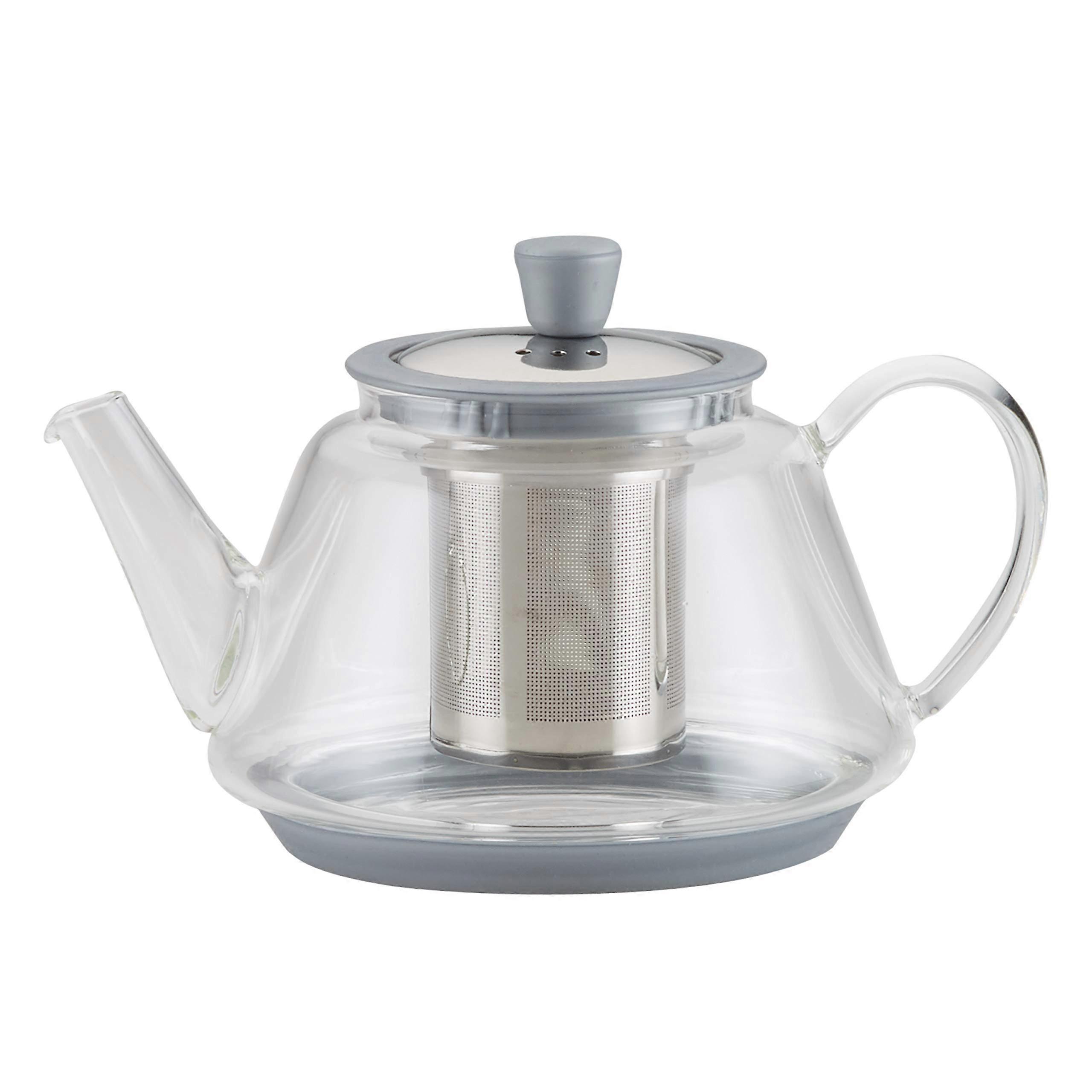 Silver Borosilicate Glass Teapot With Metallic Detailing Modern Style
