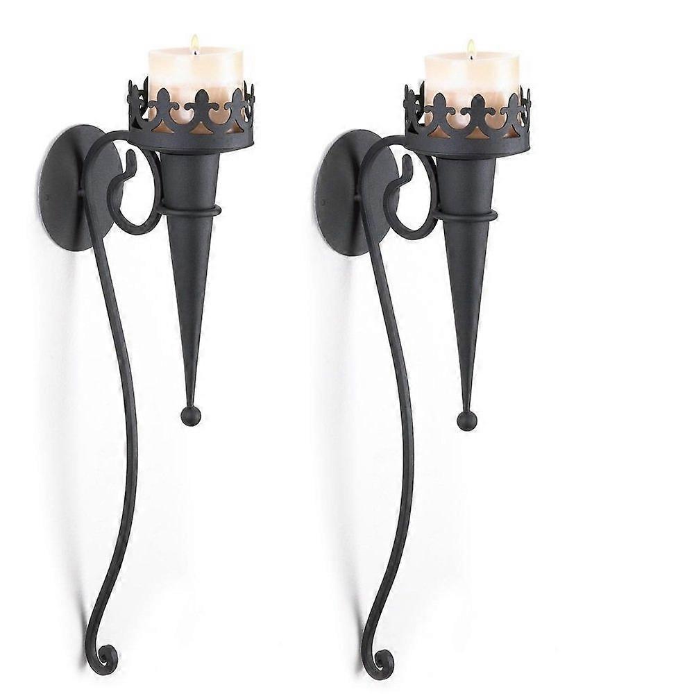 2 Wall Sconce Medieval Gothic Torch Style Black 4' x 6.5' x 18.8'