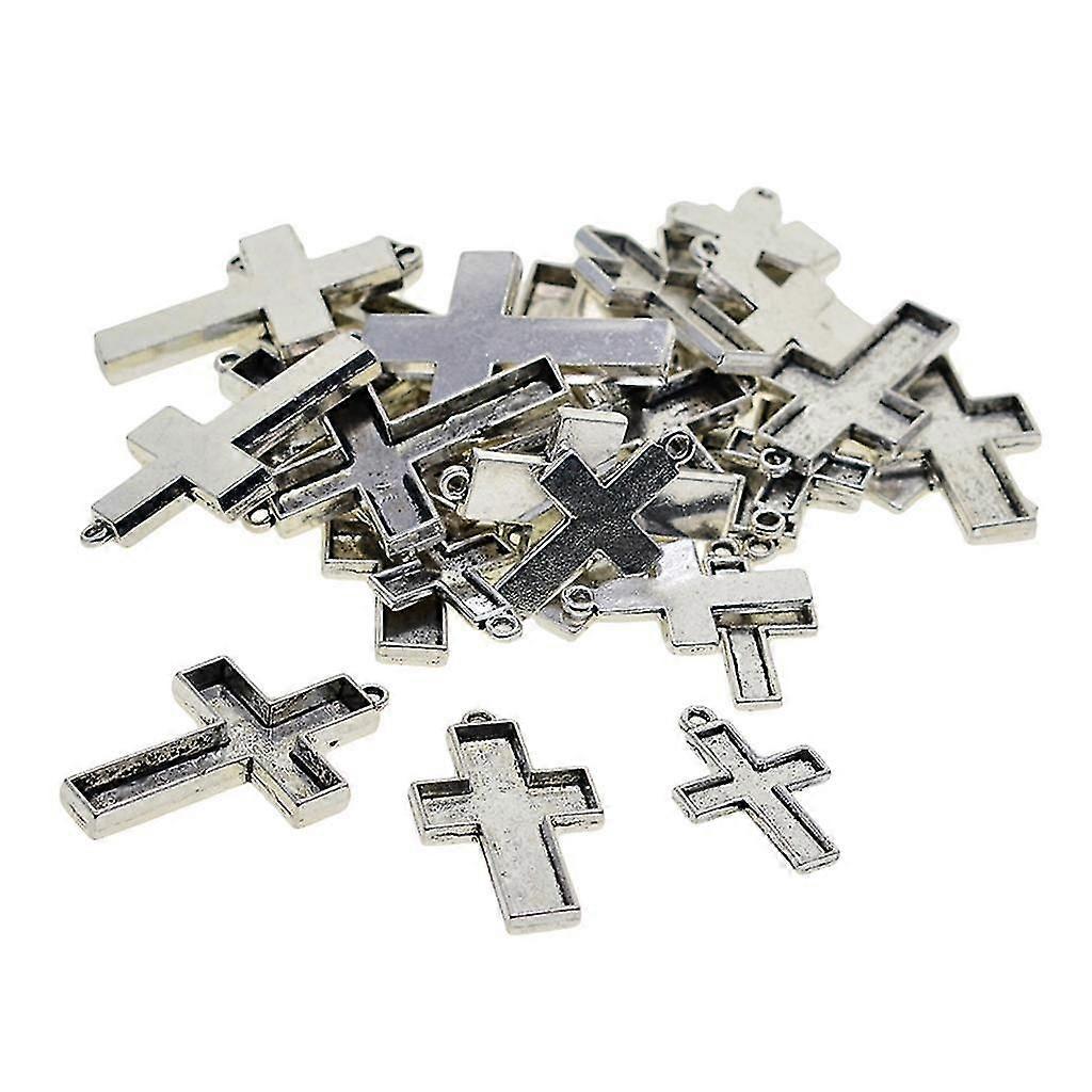 30 Pieces Cross Pendant Trays Blanks Cameo Bezel Cabochon Settings